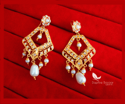 ZE75, Daphne Patiala Phulkari Style Golden Earrings Karwa Chauth Special For Wife