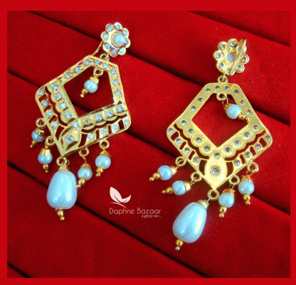 ZE75, Daphne Patiala Phulkari Style Golden Earrings Karwa Chauth Special For Wife-back view