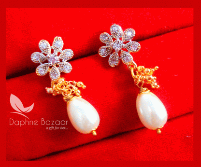 ZN13, Daphne Zircon Flower Earrings for Cute Anniversary Gifts