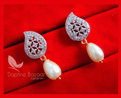 ZR11, Daphne Silvery Zircon Designer Earrings for Rakhi Gift