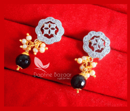 ZR16, Daphne Silvery Zircon Designer Earrings, Karwa Chauth special for Wife