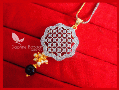 ZR16, Daphne Silvery Zircon Designer Pendant, Karwa Chauth special for Wife