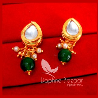 KE68, Daphne Green Leaf Shape Kundan Tops Diwali Special For Women