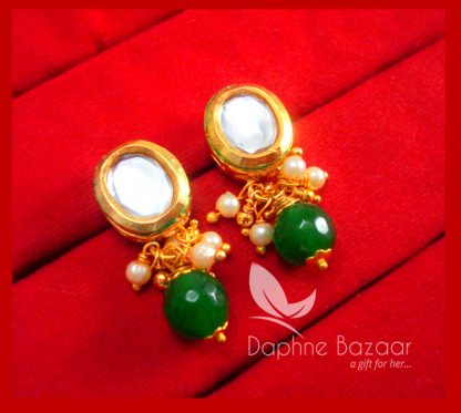 KE70 Daphne Green Oval Shape Kundan Tops Diwali Special For Women