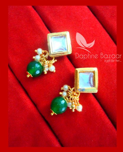 KE73 Daphne Green Square Shape Kundan Tops Diwali Special For Women