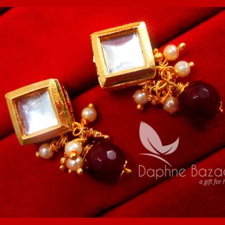 KE76 Daphne Maroon Square Shape Kundan Tops Diwali Special For Women