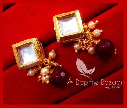 KE76 Daphne Maroon Square Shape Kundan Tops Diwali Special For Women