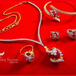 CBU31, Super Saver Four Items Zircon Ruby Party Wear Necklace Earrings with Ring and Bracelet