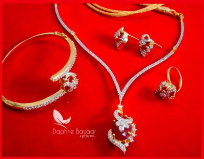 CBU31, Super Saver Four Items Zircon Ruby Party Wear Necklace Earrings with Ring and Bracelet-view2