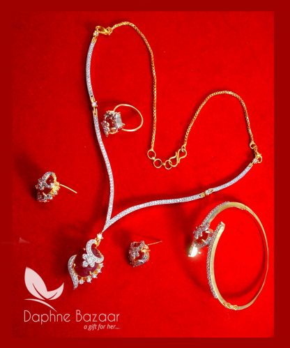 CBU31, Super Saver Four Items Zircon Ruby Party Wear Necklace Earrings with Ring and Bracelet-view4