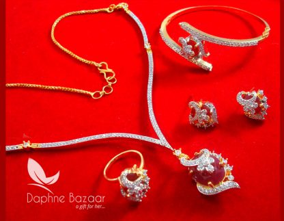 CBU31, Super Saver Four Items Zircon Ruby Party Wear Necklace Earrings with Ring and Bracelet-view5