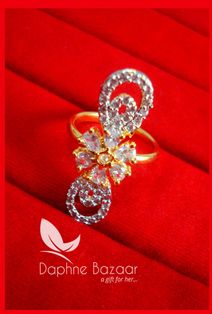 CBU32 Super Saver Four Items Zircon Studded Silver Flora Fashion Ring Thanksgiving Celebration