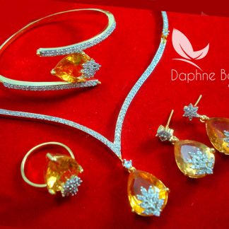 CBU35, Super Saver Four Items Zircon Amber Party Wear Necklace Earrings with Ring and Bracelet-1