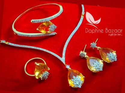 CBU35, Super Saver Four Items Zircon Amber Party Wear Necklace Earrings with Ring and Bracelet-1
