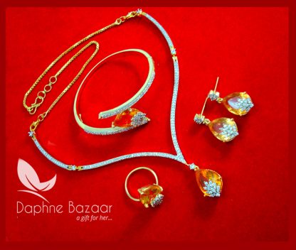CBU35, Super Saver Four Items Zircon Amber Party Wear Necklace Earrings with Ring and Bracelet-3