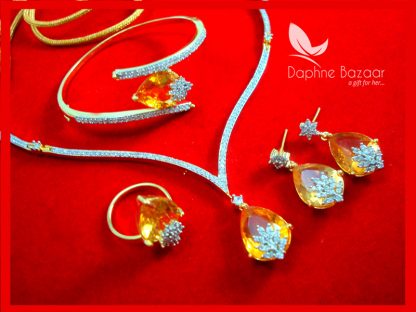 CBU35, Super Saver Four Items Zircon Amber Party Wear Necklace Earrings with Ring and Bracelet-4