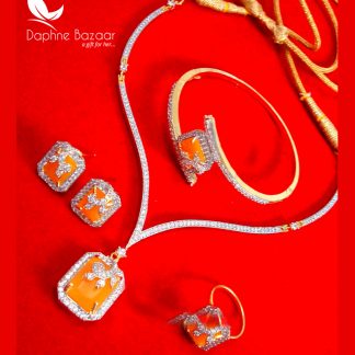 CBU38, Super Saver Four Items Zircon Neon Orange Party Wear Necklace Earrings with Ring and Bracelet Thanksgiving Celebration -2