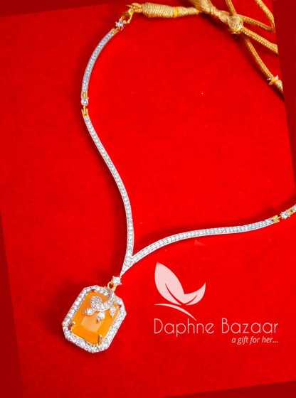 CBU38, Super Saver Four Items Zircon Neon Orange Party Wear Necklace Thanksgiving Celebration