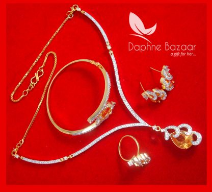 CBU39, Super Saver Four Items Zircon Amber Party Wear Necklace Earrings with Ring and Bracelet-2