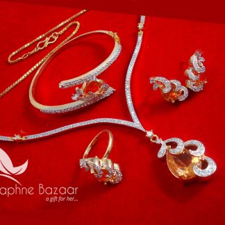 CBU39, Super Saver Four Items Zircon Amber Party Wear Necklace Earrings with Ring and Bracelet