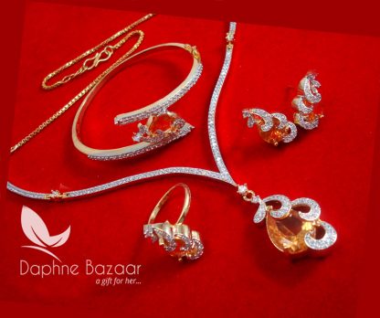 CBU39, Super Saver Four Items Zircon Amber Party Wear Necklace Earrings with Ring and Bracelet