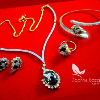CBU41, Super Saver Four Items Zircon Grayish blue Party Wear Necklace Earrings with Ring and Bracelet-1