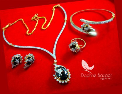 CBU41, Super Saver Four Items Zircon Grayish blue Party Wear Necklace Earrings with Ring and Bracelet-1
