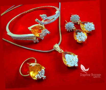 CBU43 Super Saver Four Items Zircon Studded Amber Fashion Pendant, Earrings with Ring and Bracelet Thanksgiving Celebration-1