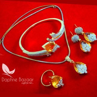 CBU43 Super Saver Four Items Zircon Studded Amber Fashion Pendant, Earrings with Ring and Bracelet Thanksgiving Celebration-2