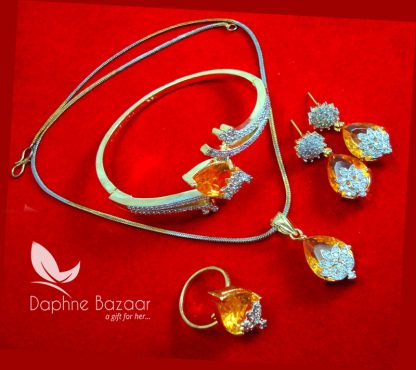 CBU43 Super Saver Four Items Zircon Studded Amber Fashion Pendant, Earrings with Ring and Bracelet Thanksgiving Celebration-2