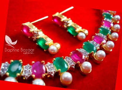CBU47 Daphne Zircon Golden Pink Green Stone Necklace Earring for Women Thanksgiving Special-1