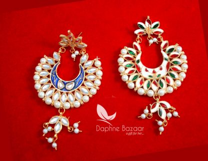 KE31, Daphne Navy Blue Meena Kundan Earrings with pearls for women-1