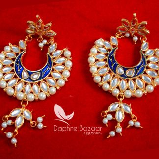 KE31, Daphne Navy Blue Meena Kundan Earrings with pearls for women