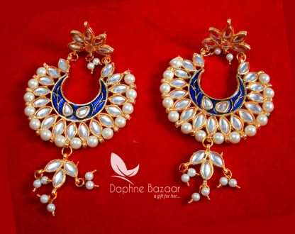 KE31, Daphne Navy Blue Meena Kundan Earrings with pearls for women