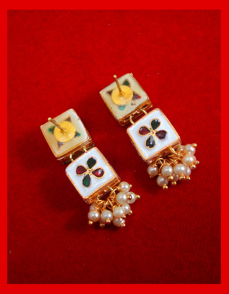 KE79 Bollywood Style Kundan Earring With Pearl for Xmas Special For Women-3