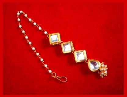 MAG67 Daphne Traditional Kundan and Pearl Carving Maang Tikka for Wedding Events-1