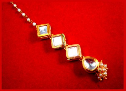 MAG67 Daphne Traditional Kundan and Pearl Carving Maang Tikka for Wedding Events