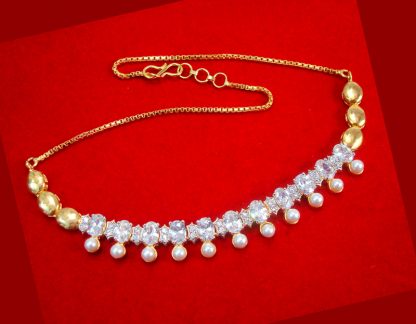 NC31 Daphne Pretty Zircon Golden White Stone Necklace for Women For Xmas Gift