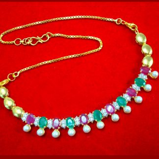 NC32 Daphne Zircon Golden Pink Green Stone Necklace and for Xmas Gift For Women-1