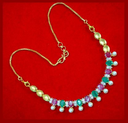 NC32 Daphne Zircon Golden Pink Green Stone Necklace and for Xmas Gift For Women