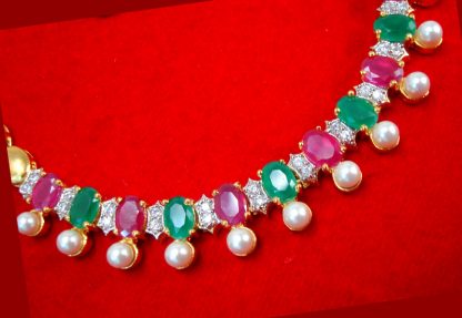 NC32 Daphne Zircon Golden Pink Green Stone Necklace and for Xmas Gift For Women-closer view