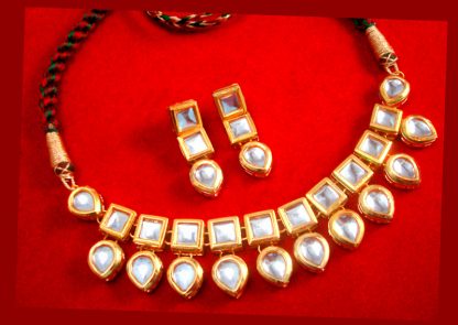 NC74 Traditional Kundan Necklace Set with Earrings Thanksgiving Celebration-3