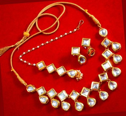 NC75 Traditional Kundan Necklace Set with Earrings and Maang Tikka For Women-1