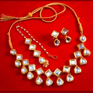 NC75 Traditional Kundan Necklace Set with Earrings and Maang Tikka For Women