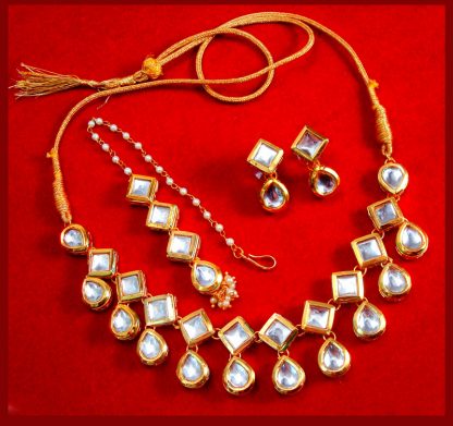 NC75 Traditional Kundan Necklace Set with Earrings and Maang Tikka For Women