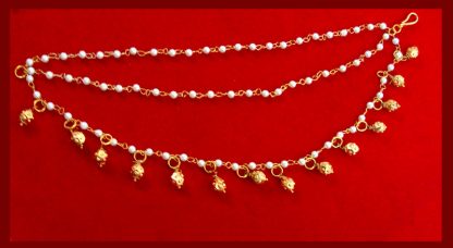 DR16 Indian Bollywood Handmade Golden Beads Pearl Kaan Chain For Women-2