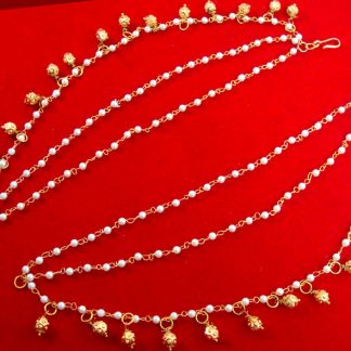 DR16 Indian Bollywood Handmade Golden Beads Pearl Kaan Chain For Women