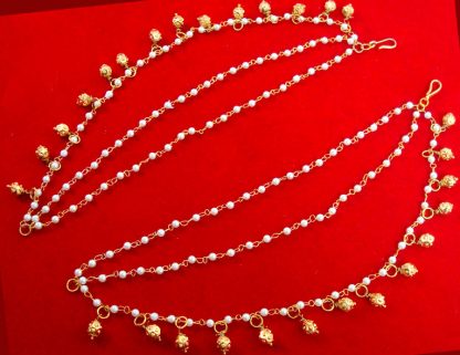 DR16 Indian Bollywood Handmade Golden Beads Pearl Kaan Chain For Women