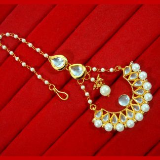 HC33M, Daphne Divine Gold Tone Kundan Pearl Maang Tikka for Women, Best Gift For New Year