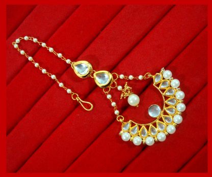 HC33M, Daphne Divine Gold Tone Kundan Pearl Maang Tikka for Women, Best Gift For New Year